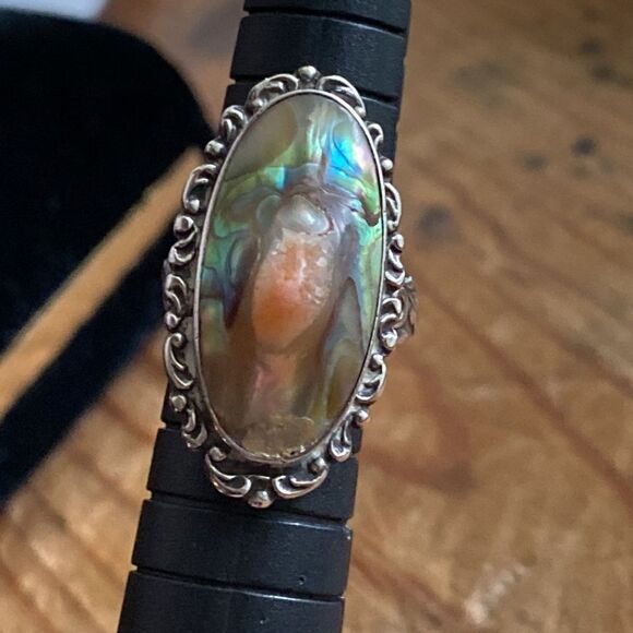 💛 Unique Vintage Sterling Silver Mother of Pearl Ring - Picture 7 of 9